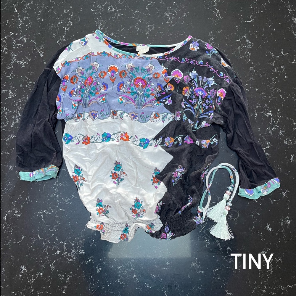 Anthropologie Black and Purple Floral Blouse
